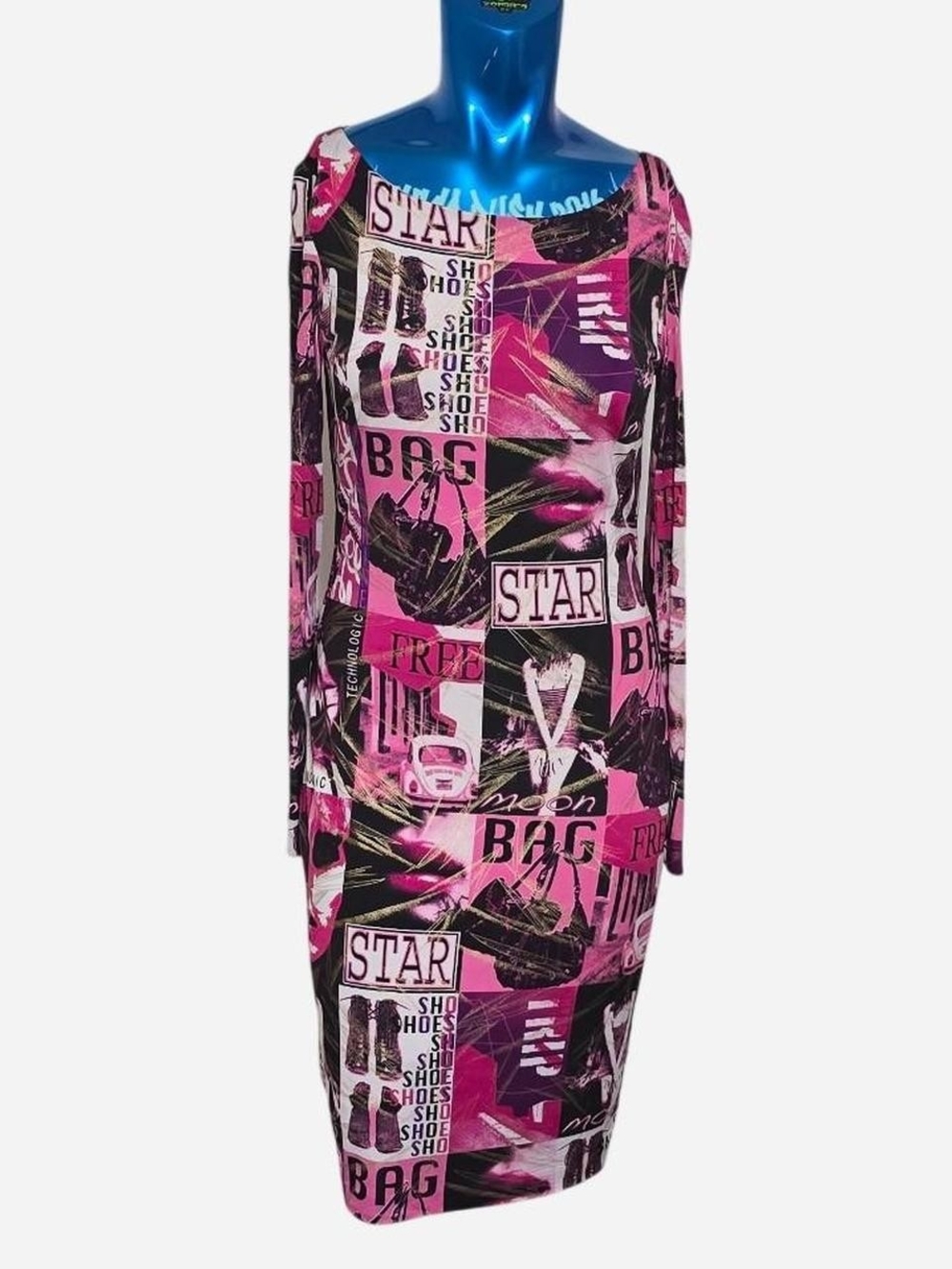 Cache Pink Graphic Long Sleeve Bodycon Y2k Dress
